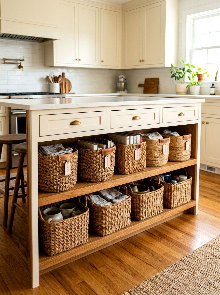 Woven wicker storage baskets - 30 French country kitchen ideas