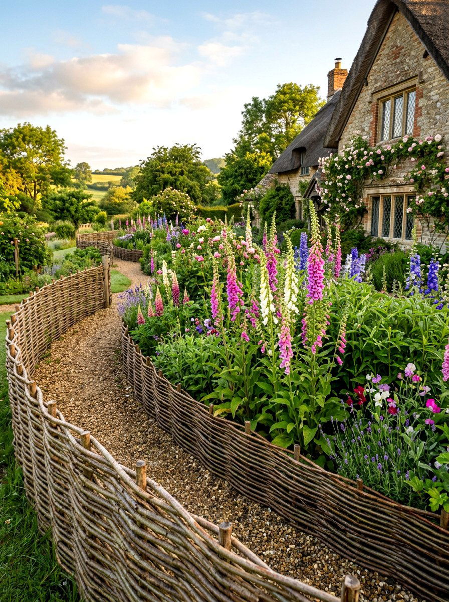 Woven willow border - 30 garden edging ideas
