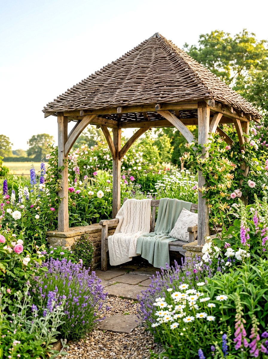 Woven willow branch - 30 pergola roof ideas