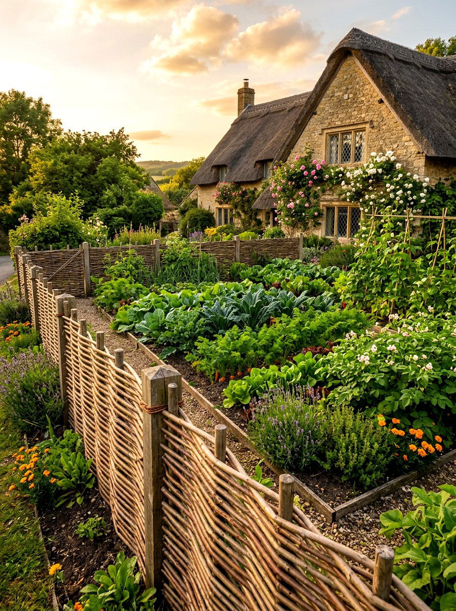 Woven willow garden fence - 30 vegetable garden fence ideas