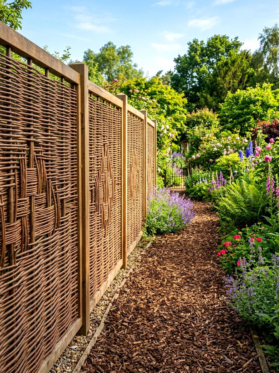 Woven willow privacy fence - 30 outdoor shower privacy ideas