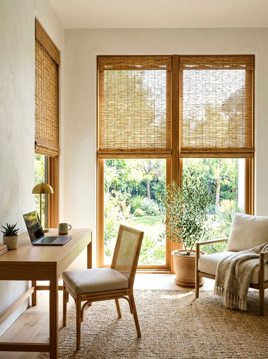 Woven window shades - 30 quiet luxury office ideas