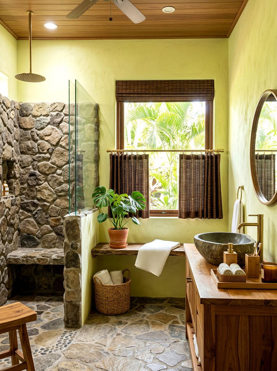 Woven wood cafe curtain bathroom - 30 cafe curtain bathroom ideas