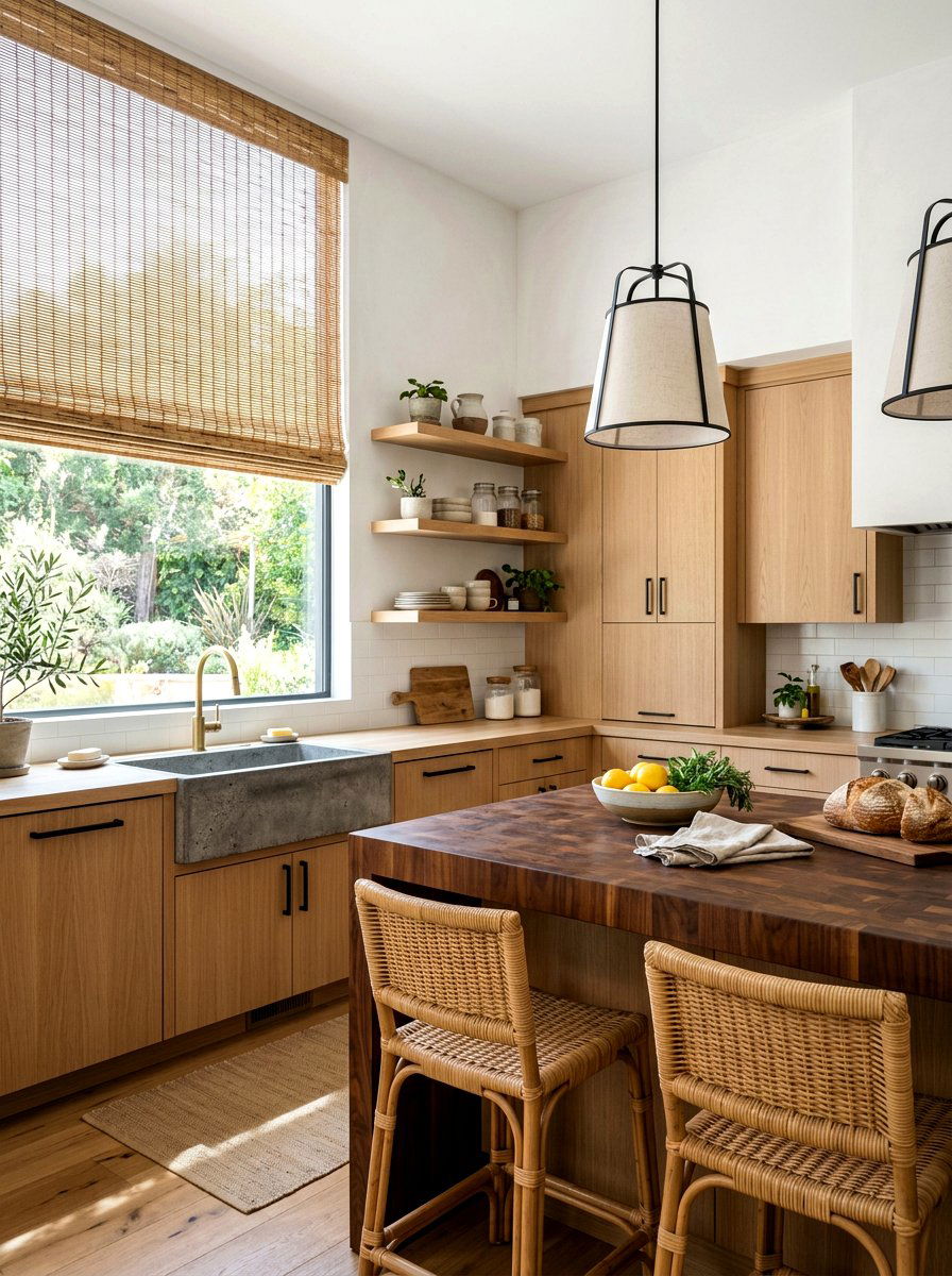 Woven wood shades - 30 kitchen curtain sink ideas