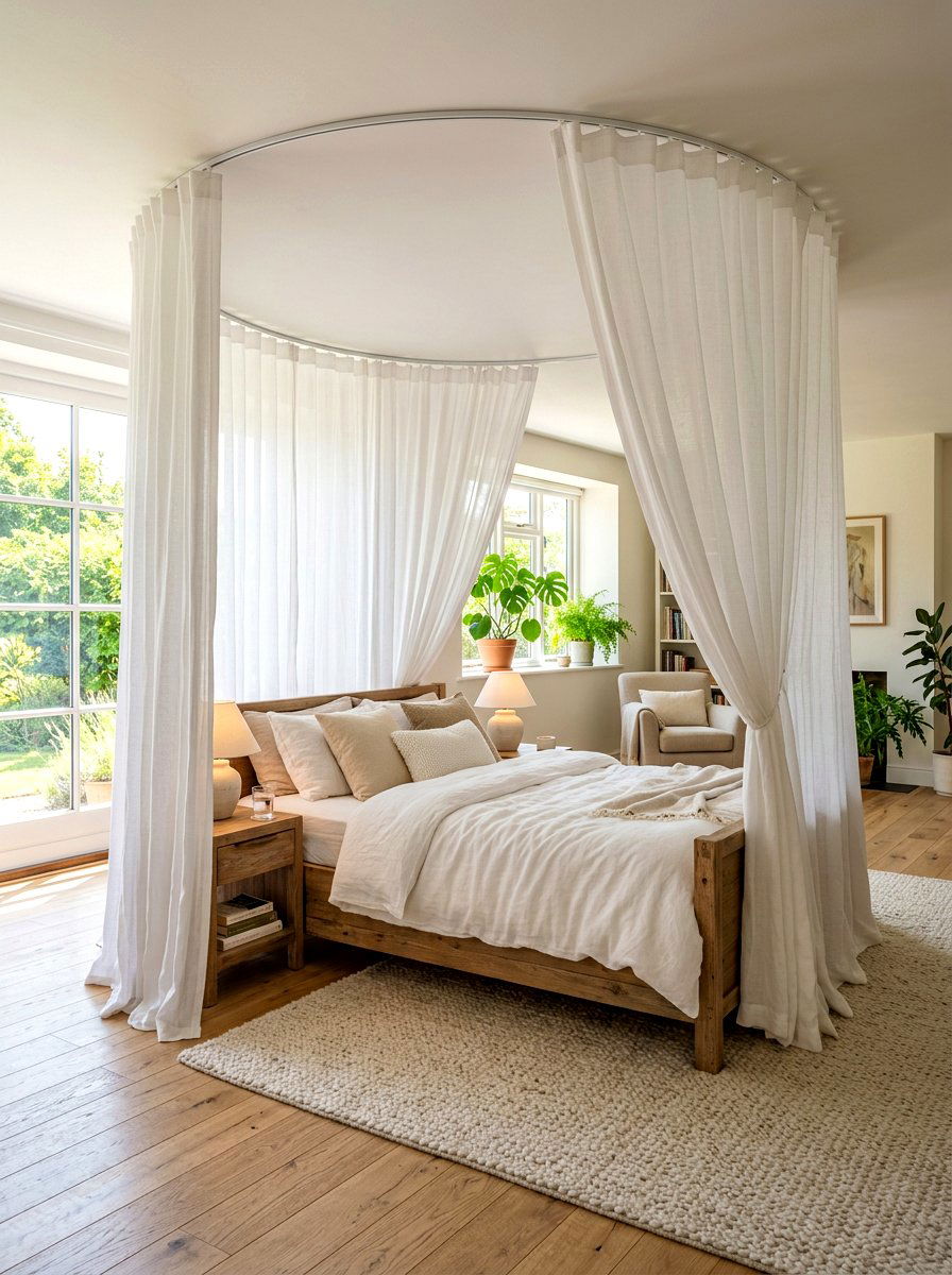 Wrap Around Curtain Bed - 30 studio sleeping nook ideas
