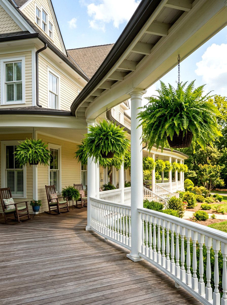 Wrap Around Porch Hanging Fern - 30 hanging fern porch ideas