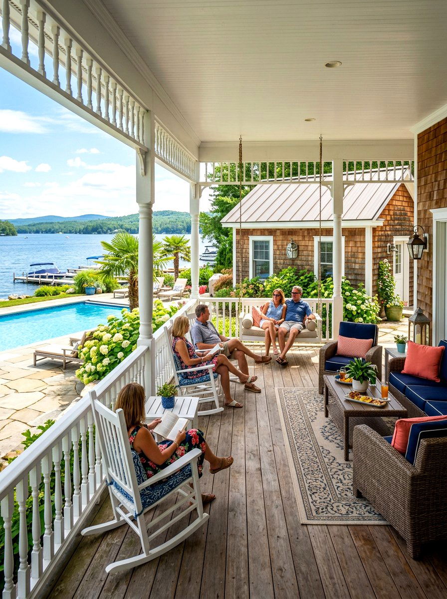 Wrap Around Porch Lounge - 30 pool house lounge backyard ideas