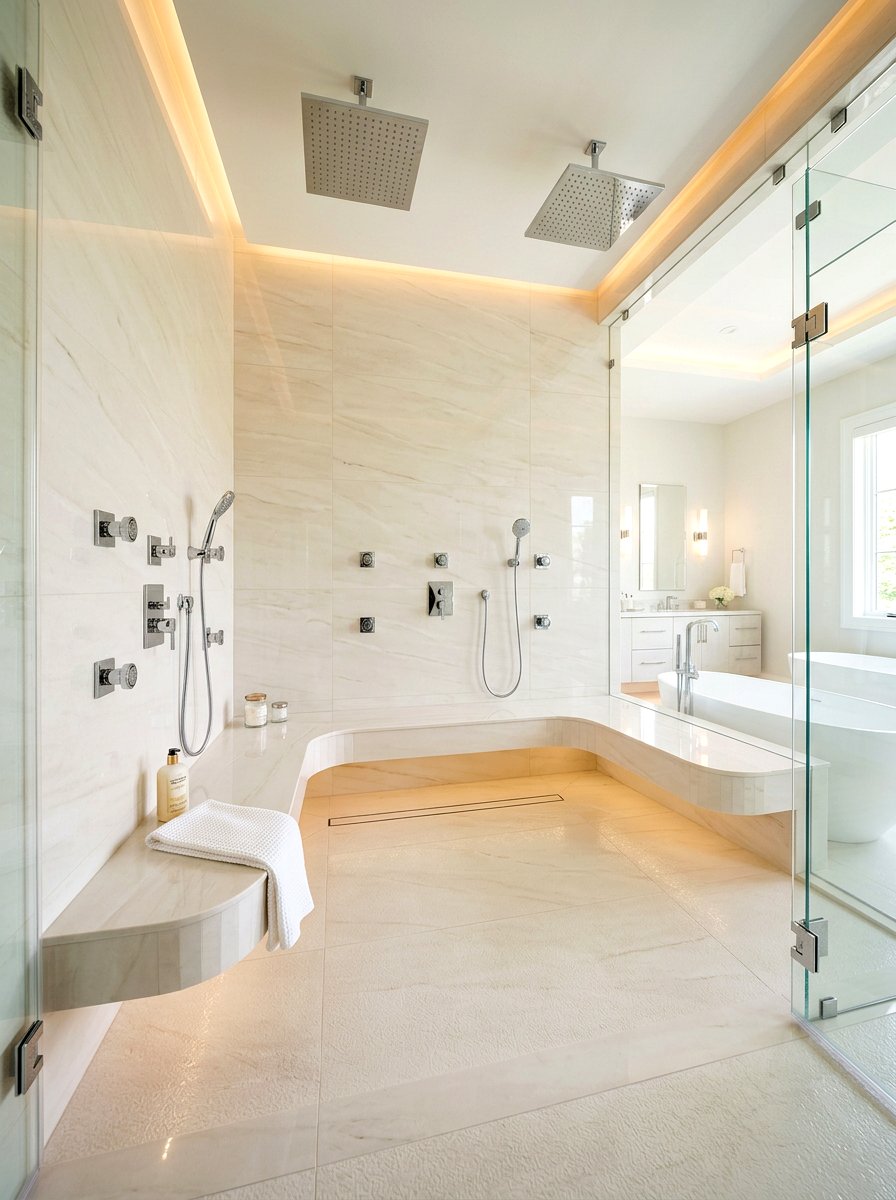 Wrap Around Shower Bench - 30 shower bench styling ideas