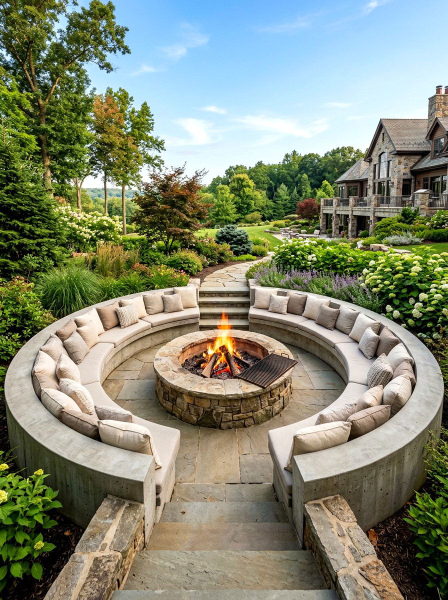Wrap Around Sunken Bench - 30 sunken backyard seating ideas