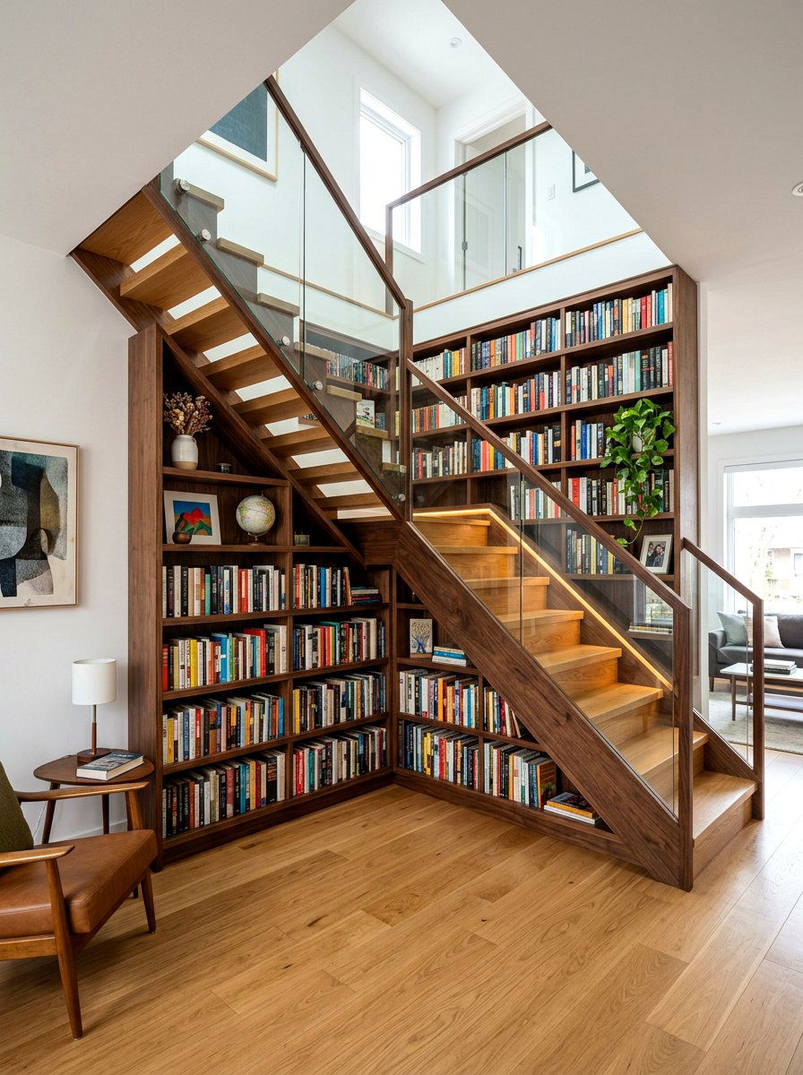 Wrap Around Under Stair Corner Shelving - 30 under staircase bookshelf ideas