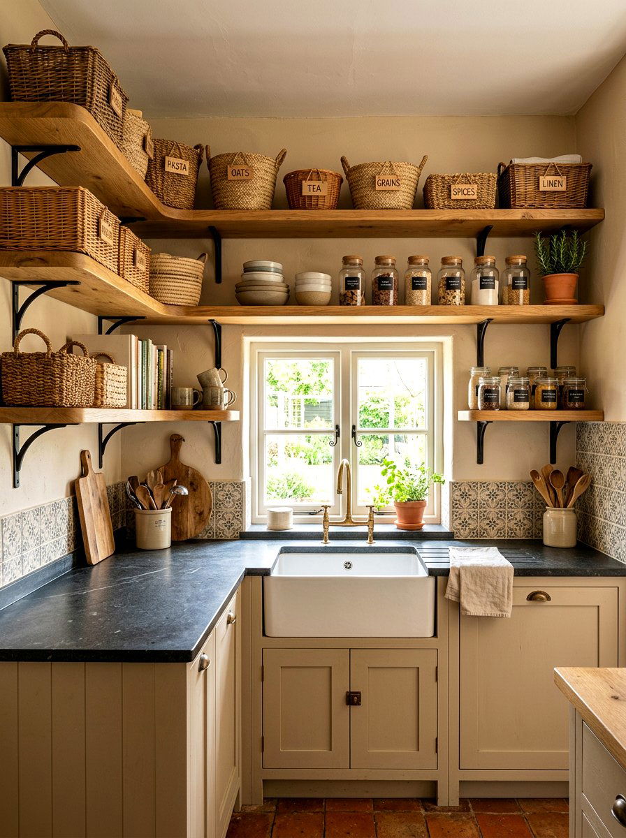 Wraparound Corner Wood Shelf - 30 heritage kitchen shelf ideas
