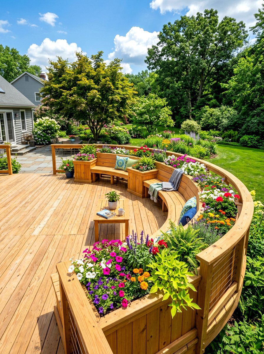 Wraparound Deck Planter Seating - 30 deck planter bench ideas