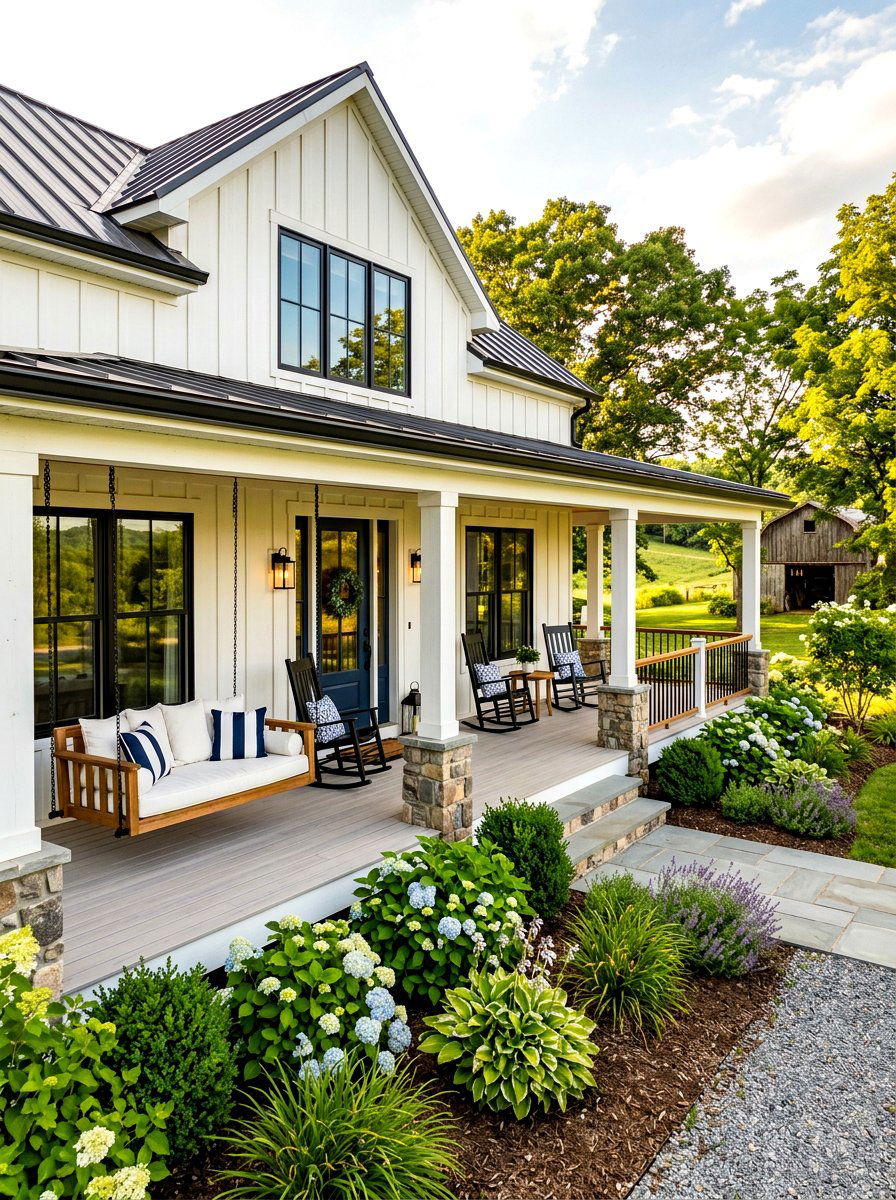 Wraparound Front Porch - 30 farmhouse front facade ideas