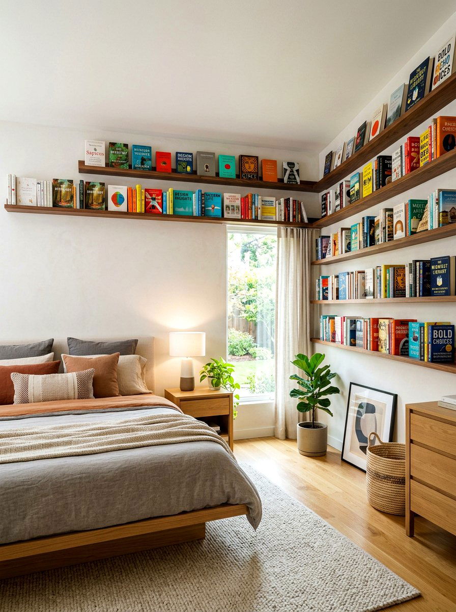 Wraparound Wall Book Ledge - 30 book trove bedroom ideas