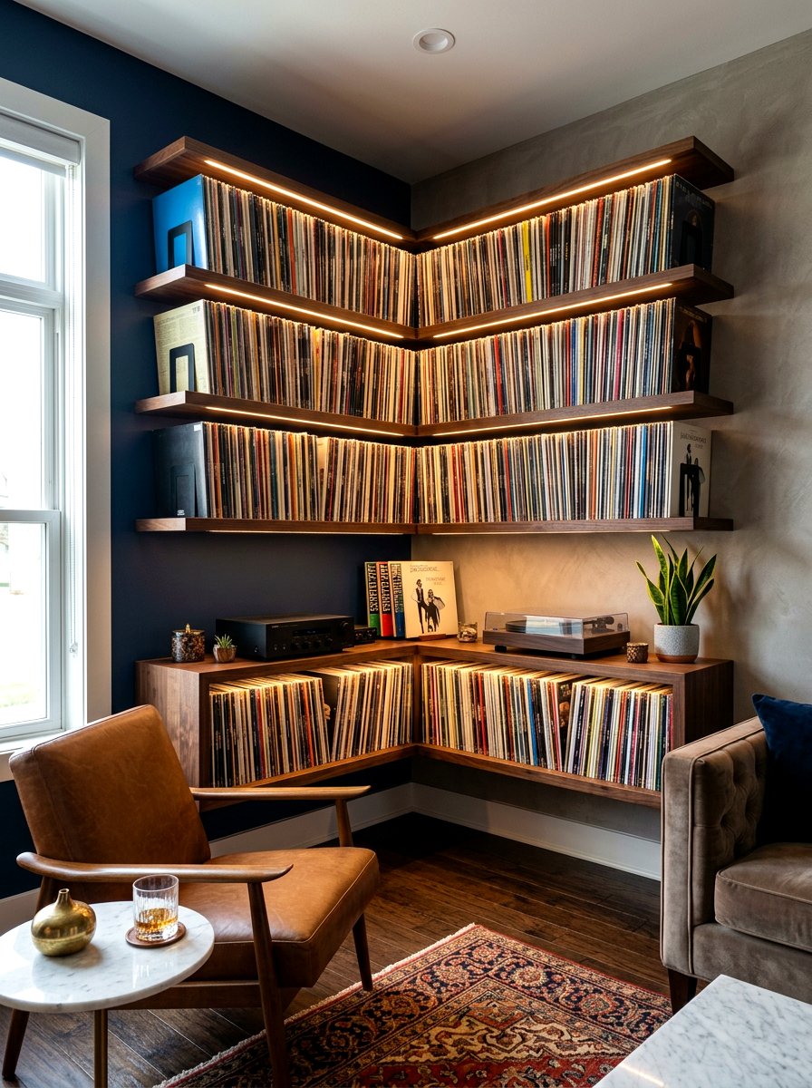 Wrapped Corner Wall Shelf - 30 living room corner shelf ideas