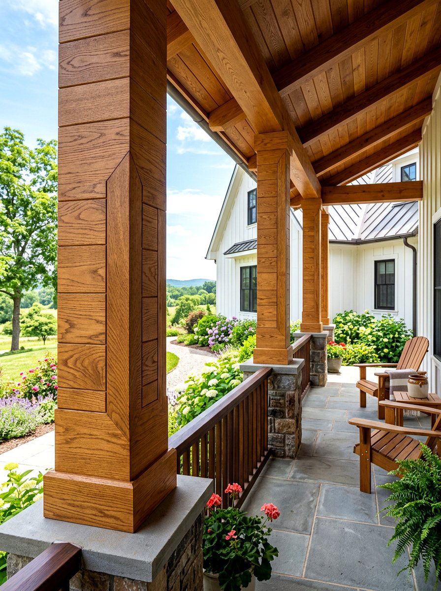 Wrapped Wood Porch Column - 30 farmhouse porch columns ideas