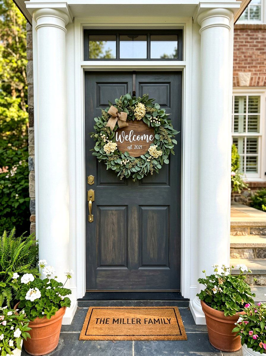 Wreath With Welcome Sign - 30 porch welcome sign ideas
