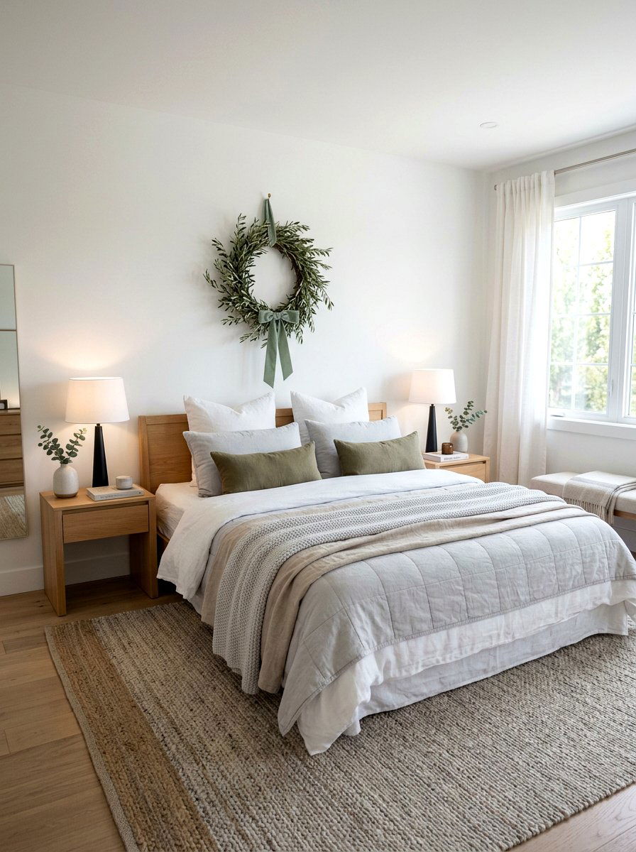 Wreath over bed - 30 wreath wall display ideas