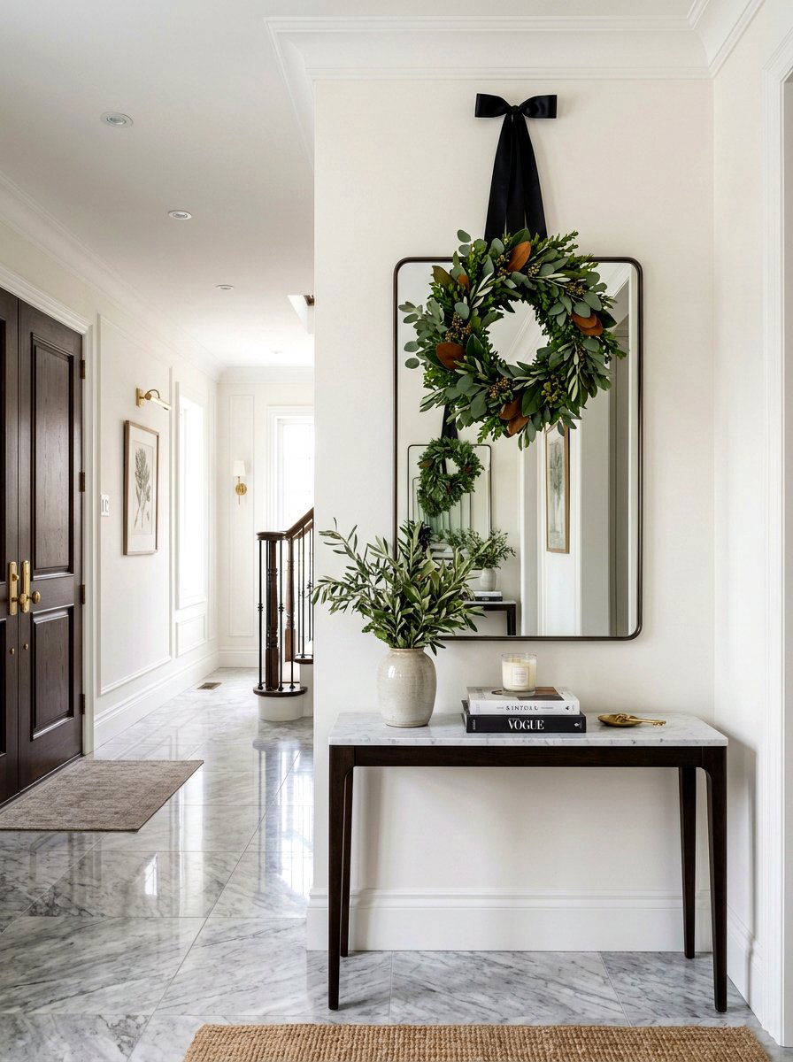 Wreath over mirror - 30 wreath wall display ideas