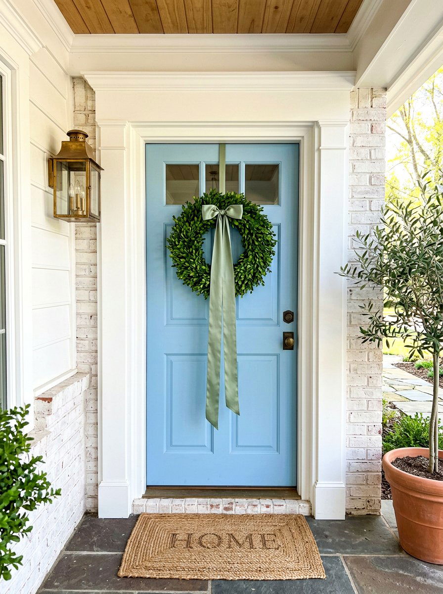 Wreath with hanging ribbon - 30 spring porch layering ideas