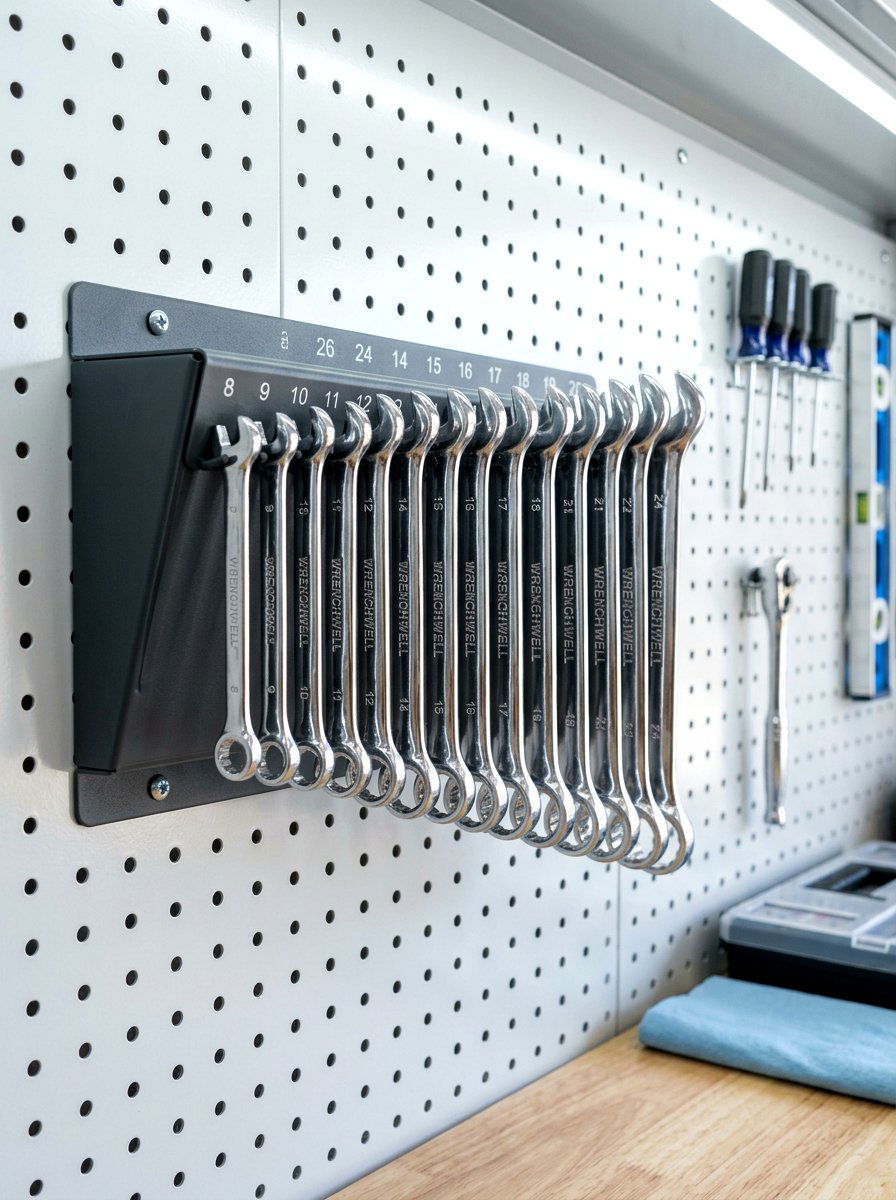 Wrench Organizer Rail - 30 garage pegboard ideas