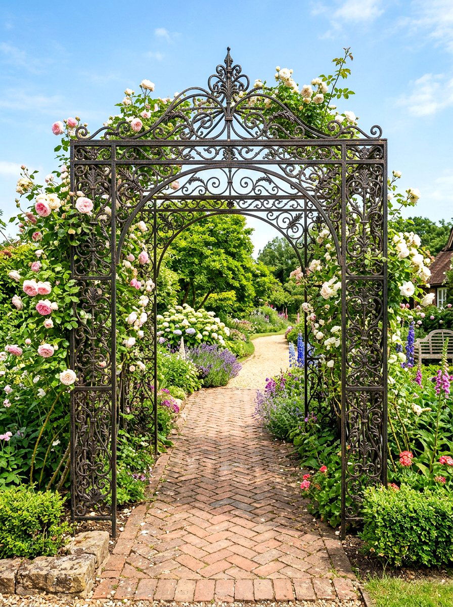 Wrought Iron Arbor - 30 front arbor ideas