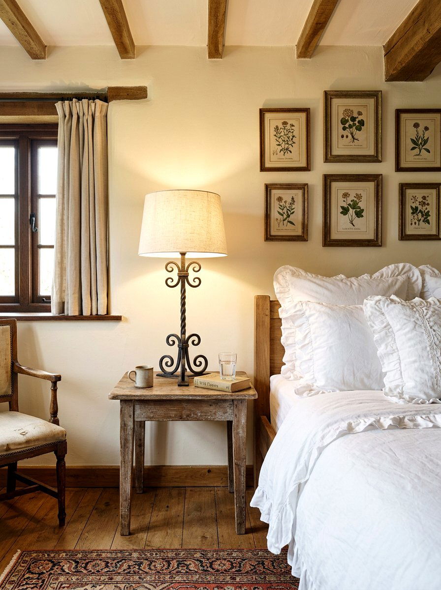 Wrought Iron Bedside Lamp - 30 cottagecore bedroom ideas
