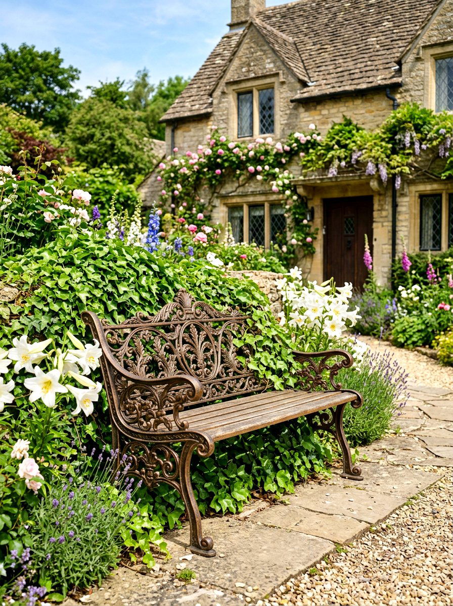 Wrought Iron Bench - 30 front yard bench ideas