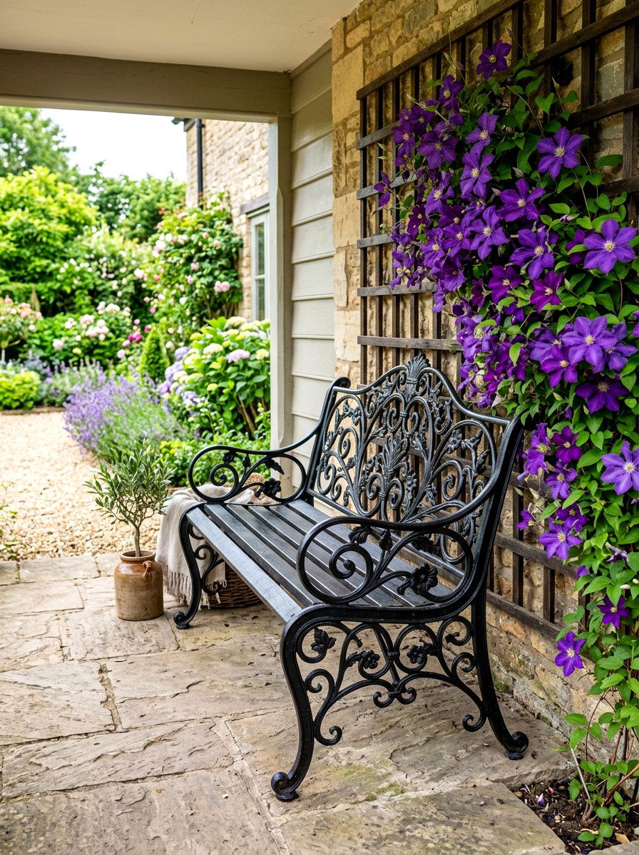 Wrought Iron Bench - 30 front porch bench ideas