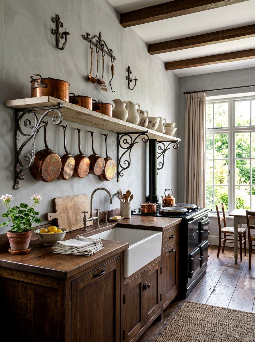 Wrought Iron Bracket Shelf - 30 French cottage kitchen shelf ideas