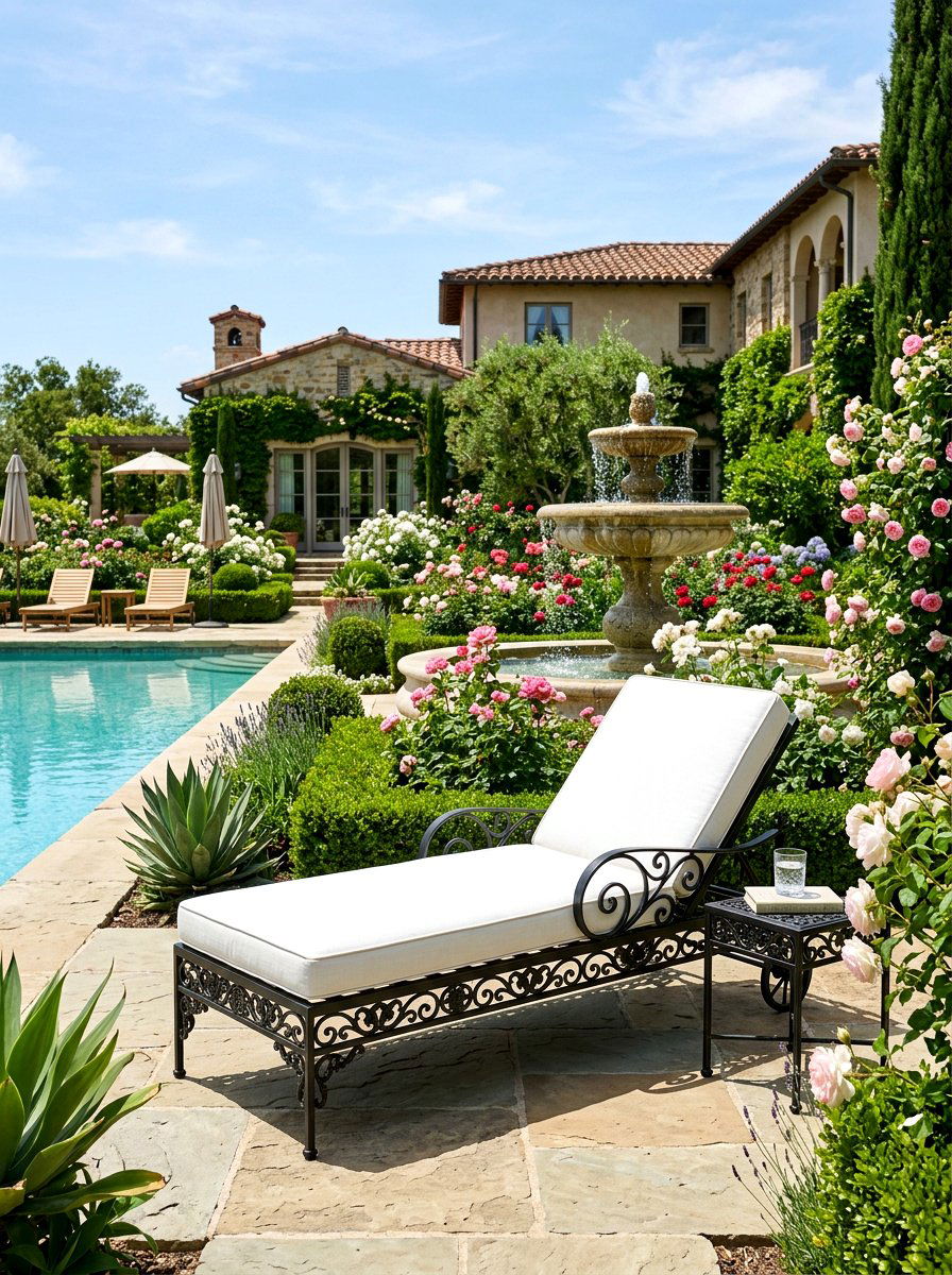 Wrought Iron Chaise - 30 poolside furniture ideas