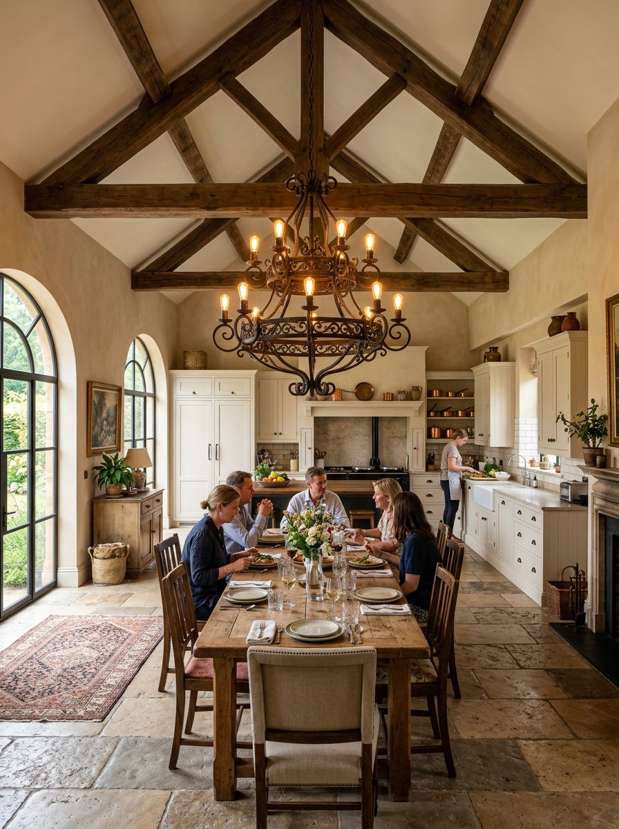Wrought Iron Chandelier - 30 wine country kitchen ideas