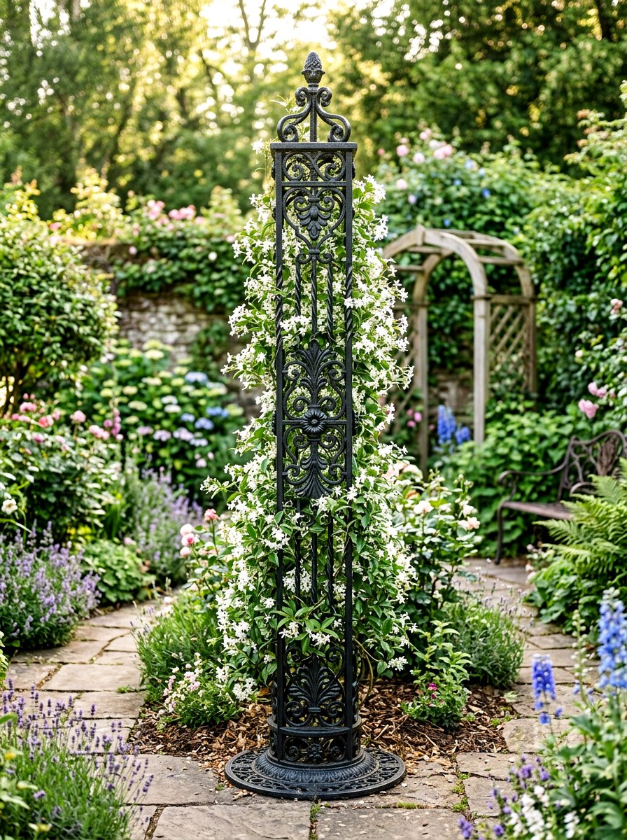 Wrought Iron Column Trellis - 30 porch column planter ideas