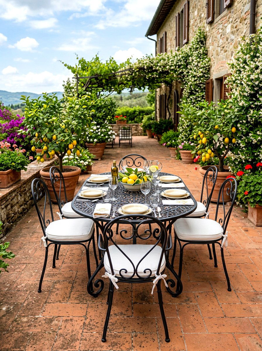 Wrought Iron Dining - 30 Mediterranean backyard ideas