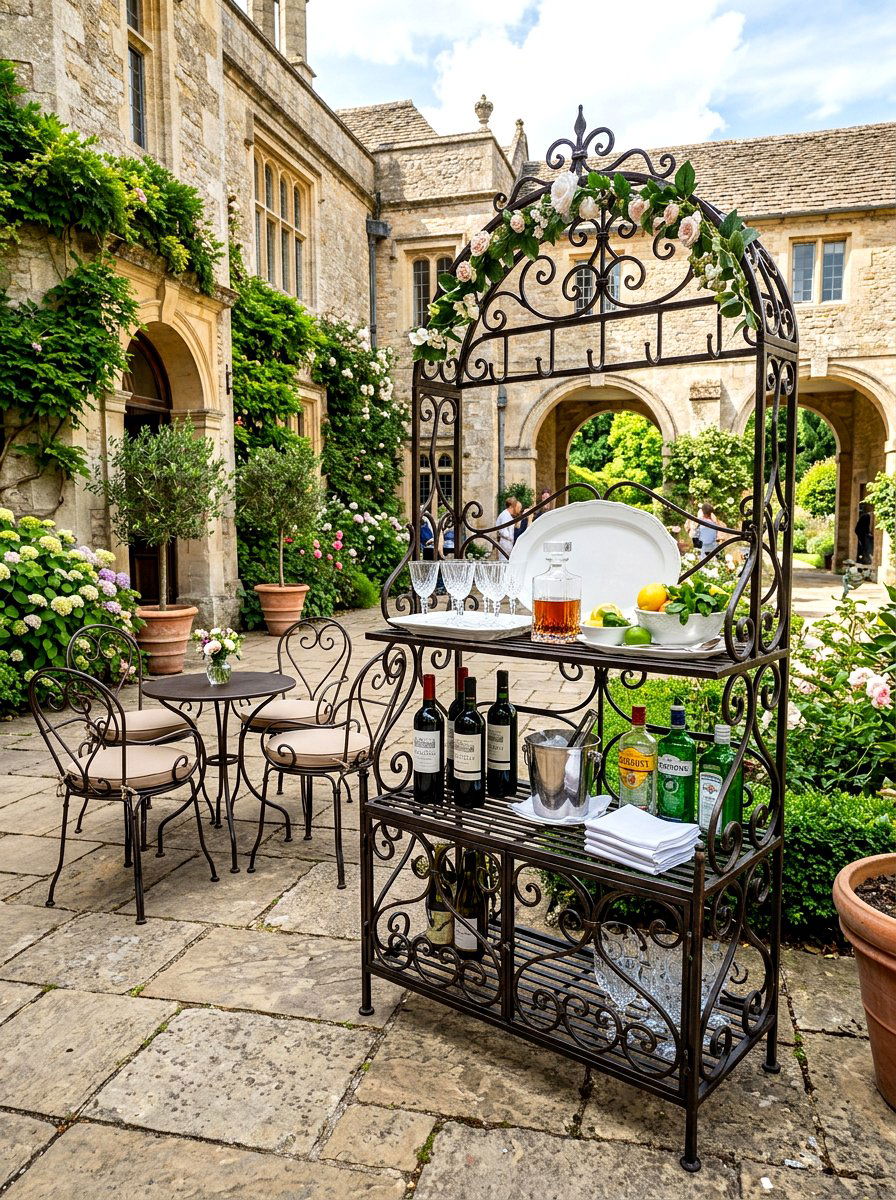 Wrought Iron Drink Station - 30 serving cart patio ideas