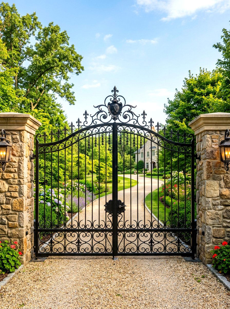 Wrought Iron Entry Gates - 30 quiet luxury exterior ideas