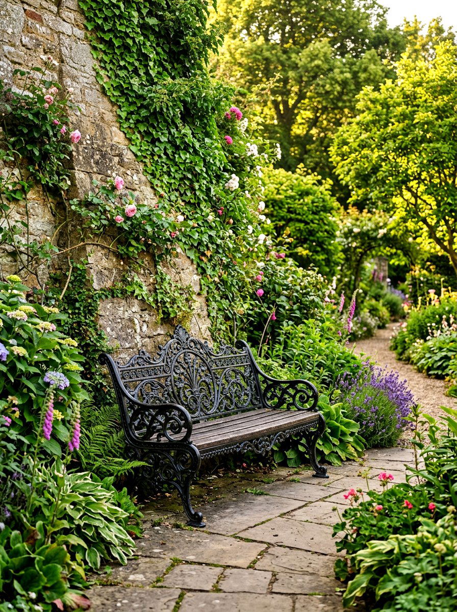 Wrought Iron Garden Bench - 30 rustic outdoor furniture ideas