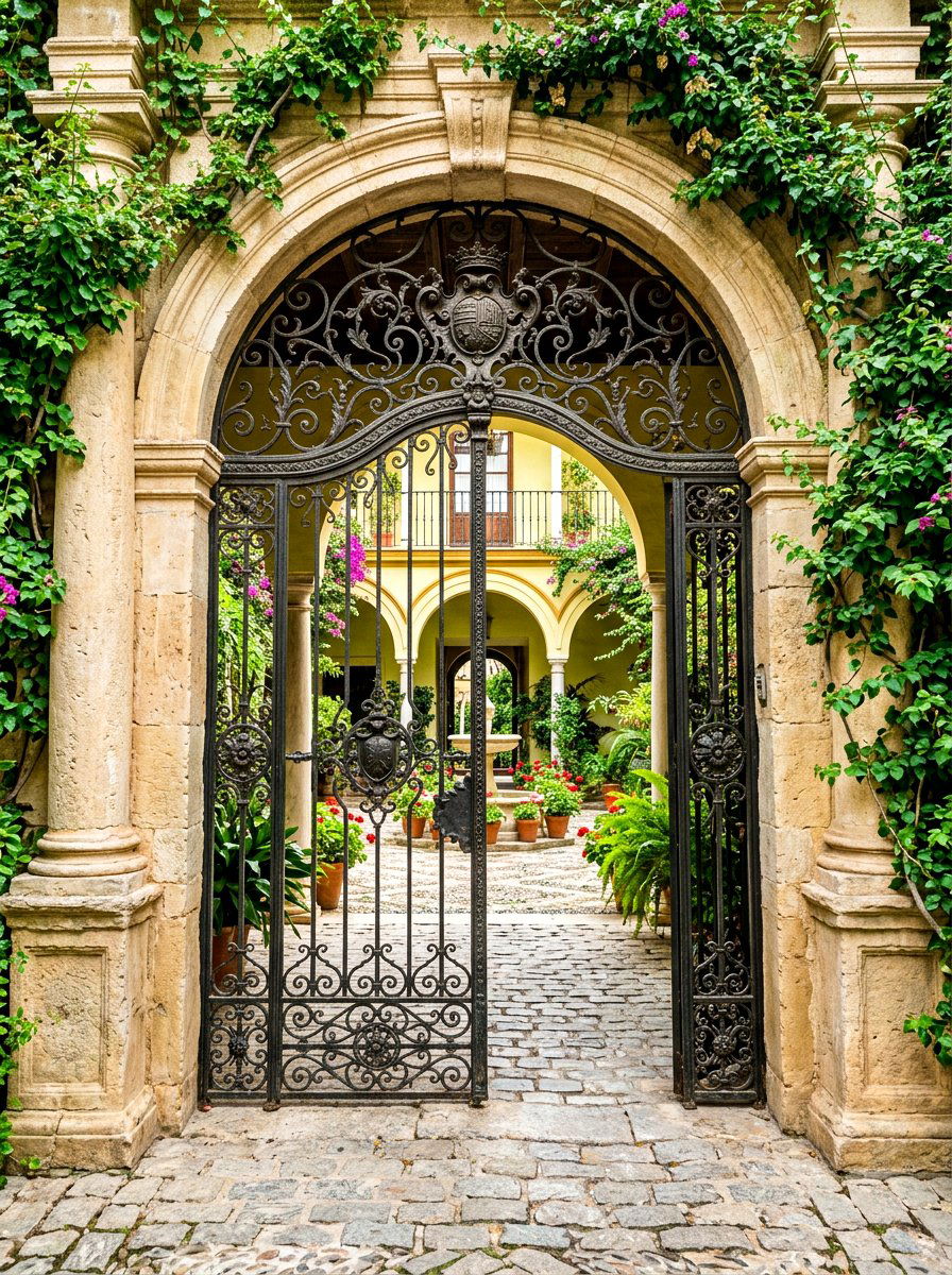 Wrought Iron Gate - 30 Spanish courtyard ideas