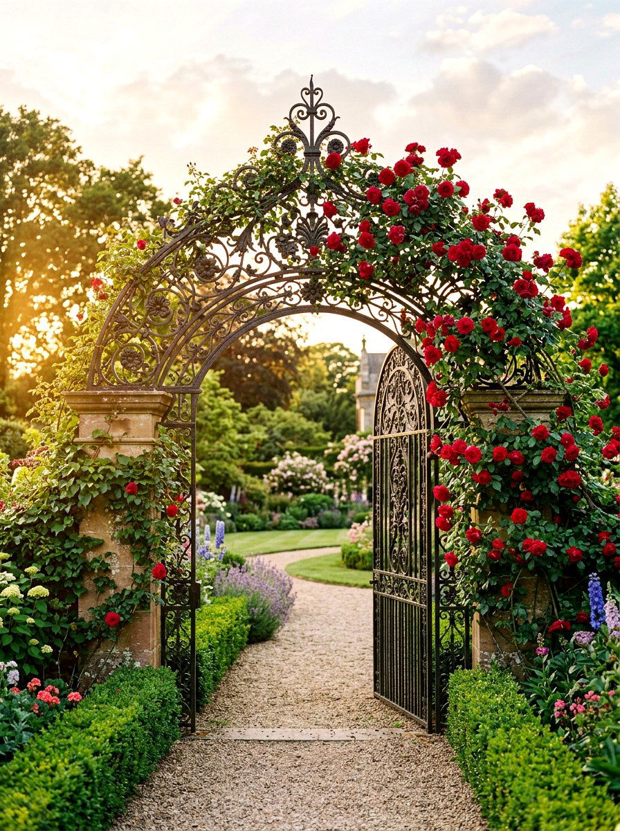 Wrought Iron Gate Arbor - 30 cottage rose arbor ideas