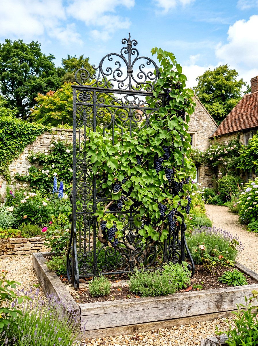 Wrought Iron Gate Trellis - 30 raised bed trellis ideas