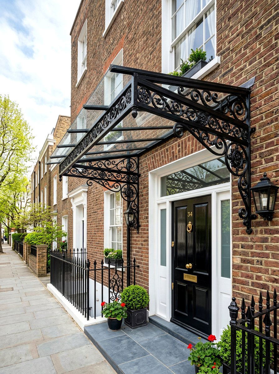 Wrought Iron Glass Awning - 30 covered entryway ideas