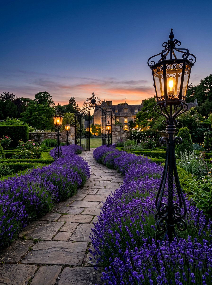 Wrought Iron Lantern Walkway - 30 candle lantern patio ideas