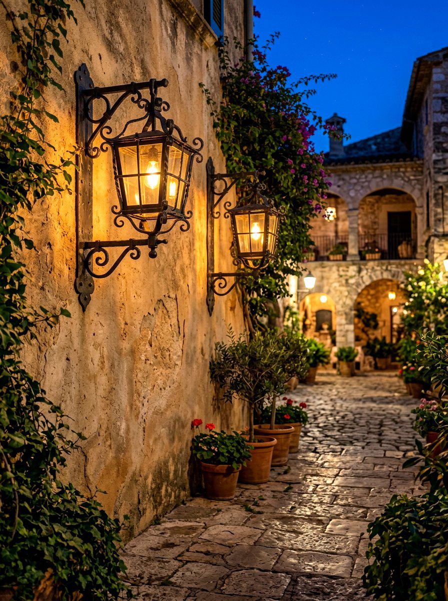 Wrought Iron Lantern - 30 Tuscan courtyard ideas