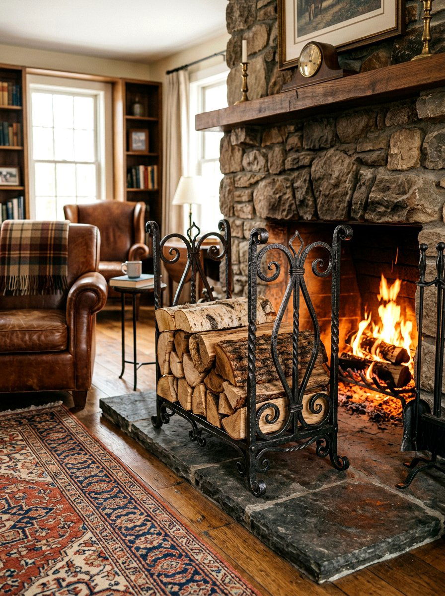 Wrought Iron Log Holder - 30 firewood rack ideas