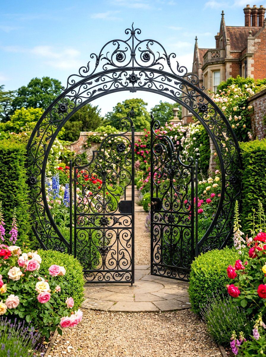 Wrought Iron Moon Gate - 30 moon gate backyard ideas