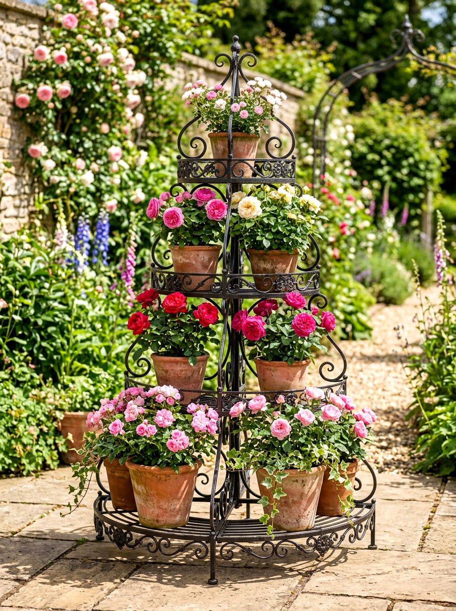 Wrought Iron Multi Level Stand - 30 tiered planter ideas