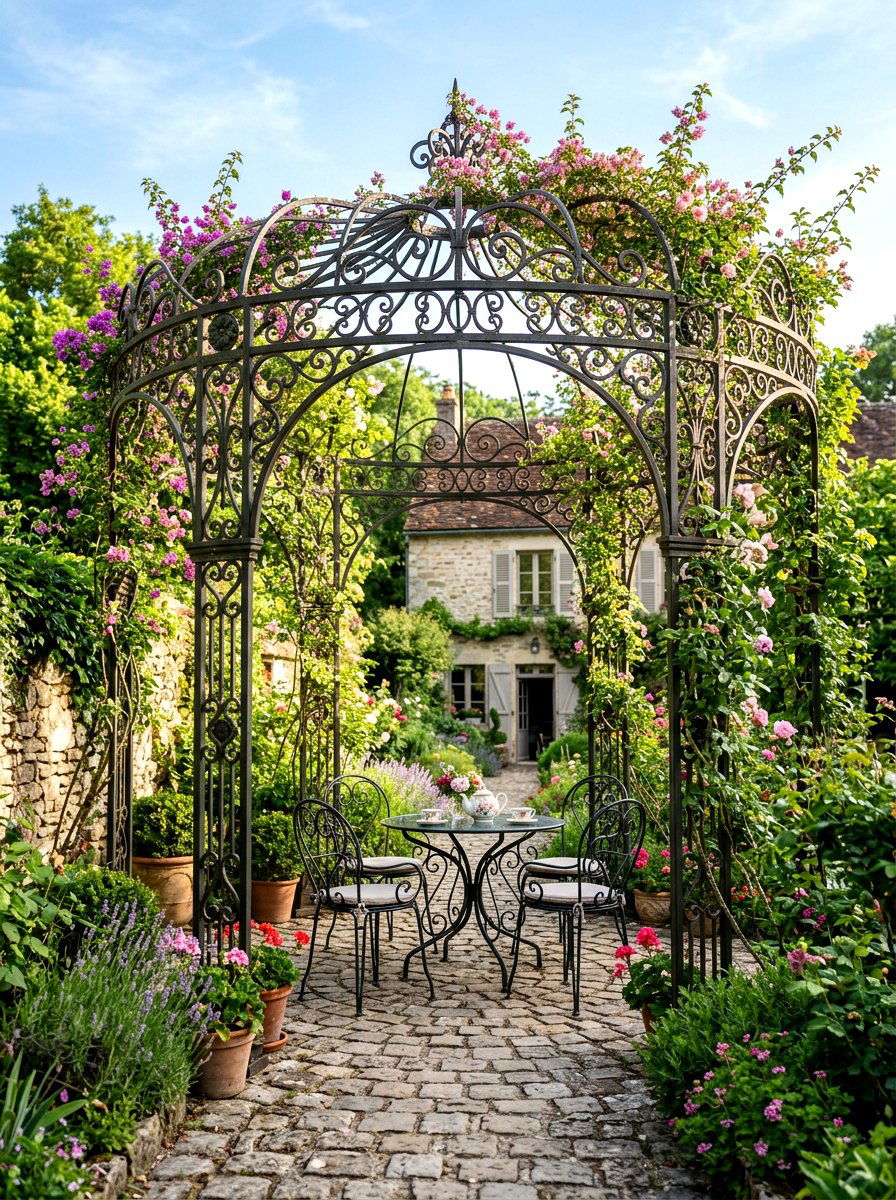 Wrought Iron Pergola - 30 attached patio cover ideas