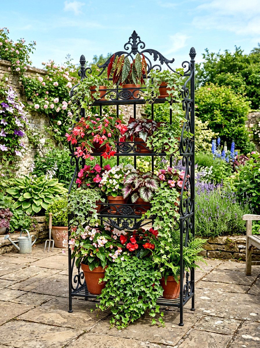 Wrought Iron Plant Rack - 30 vertical flower garden ideas