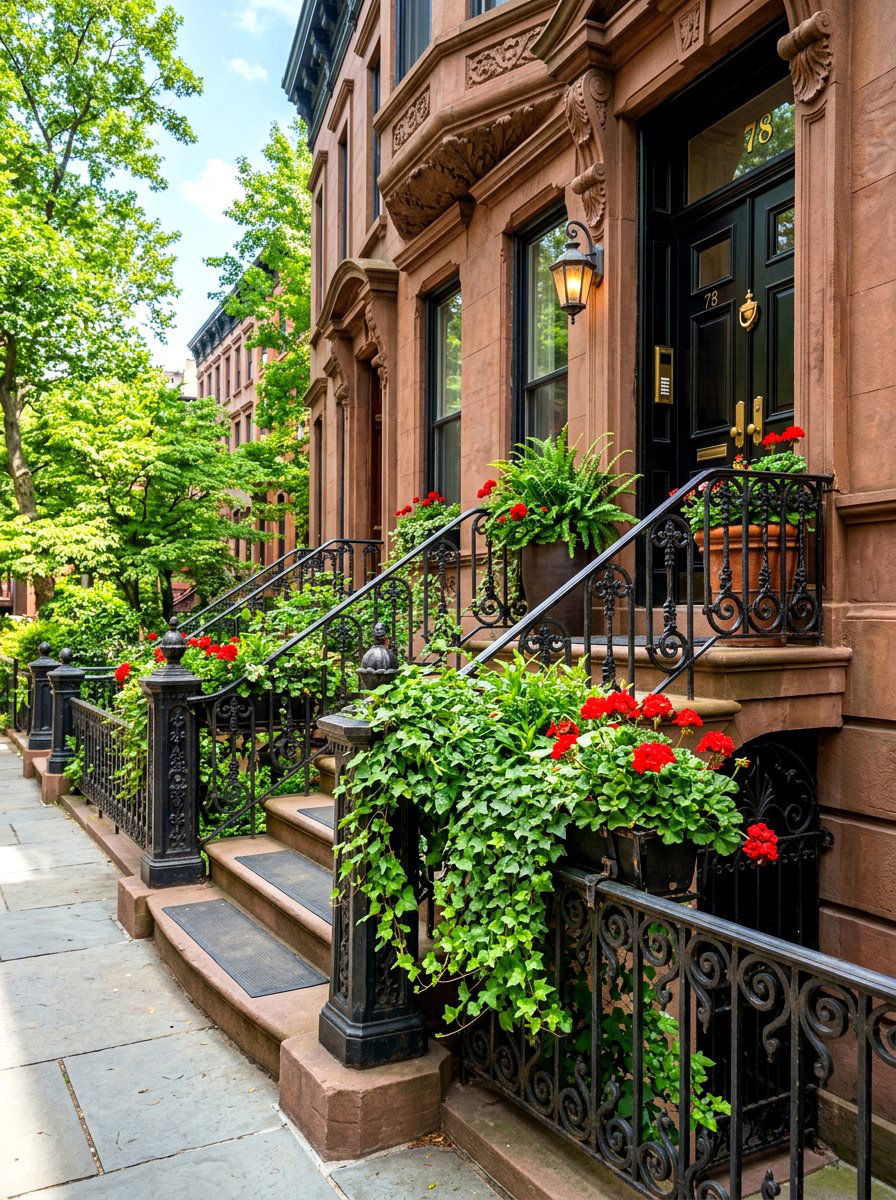 Wrought Iron Planter Stoop - 30 brownstone stoop ideas