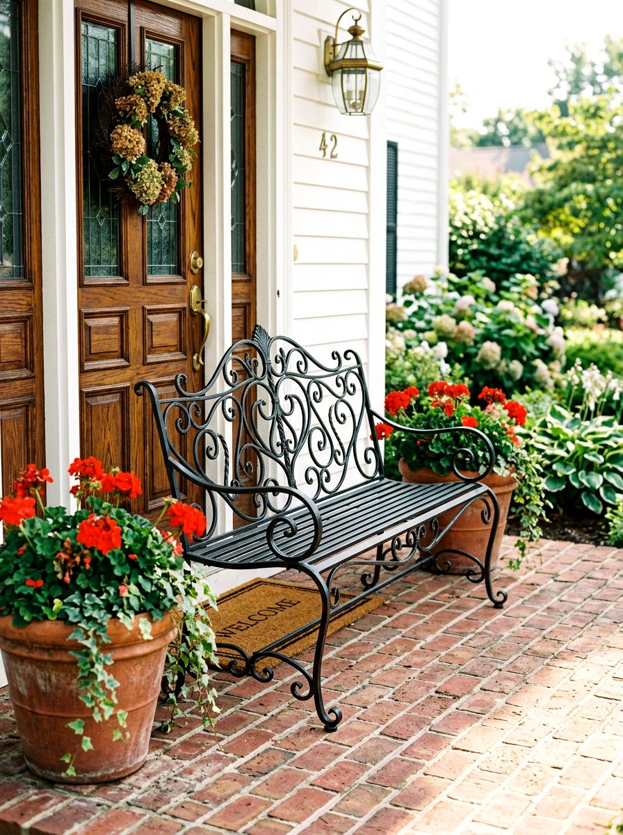Wrought Iron Porch Bench - 30 outdoor bench ideas